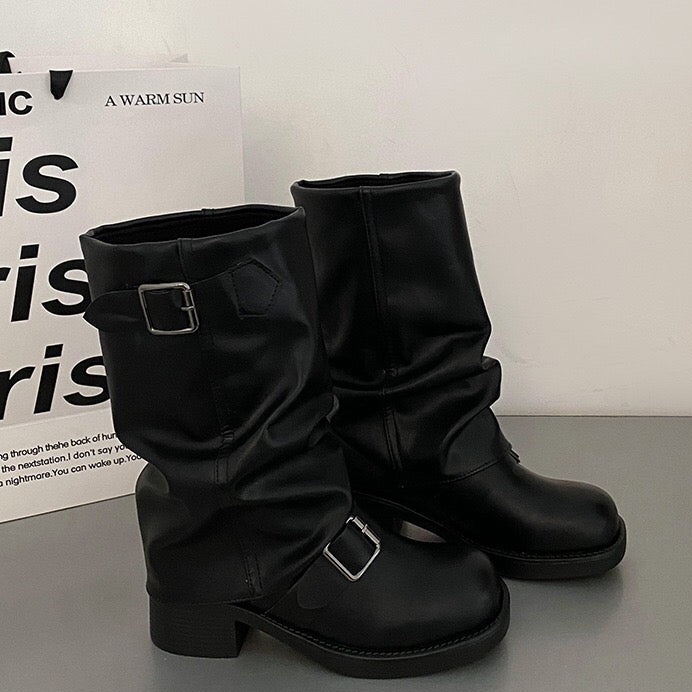 Mathilda Buckle Strap Mid-Calf Boots