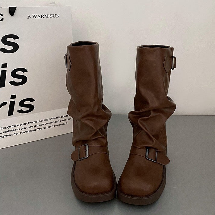 Mathilda Buckle Strap Mid-Calf Boots