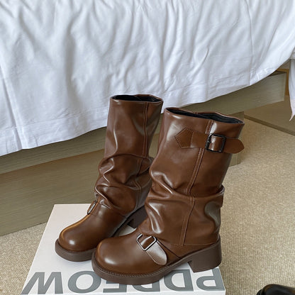 Mathilda Buckle Strap Mid-Calf Boots