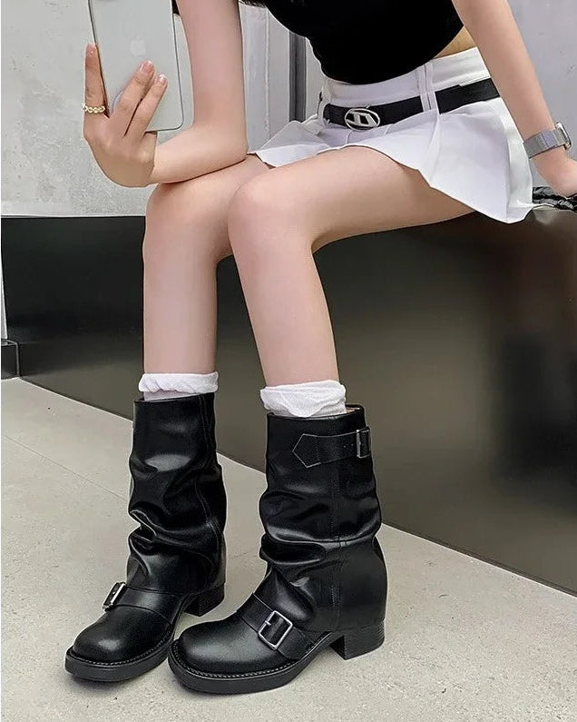 Mathilda Buckle Strap Mid-Calf Boots