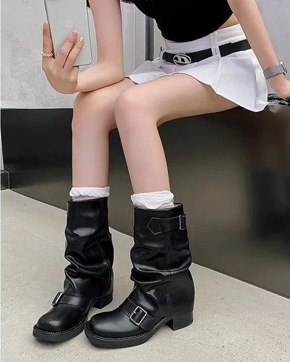 Mathilda Buckle Strap Mid-Calf Boots