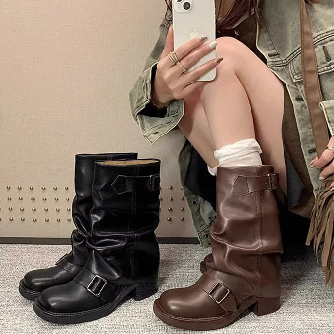 Mathilda Buckle Strap Mid-Calf Boots