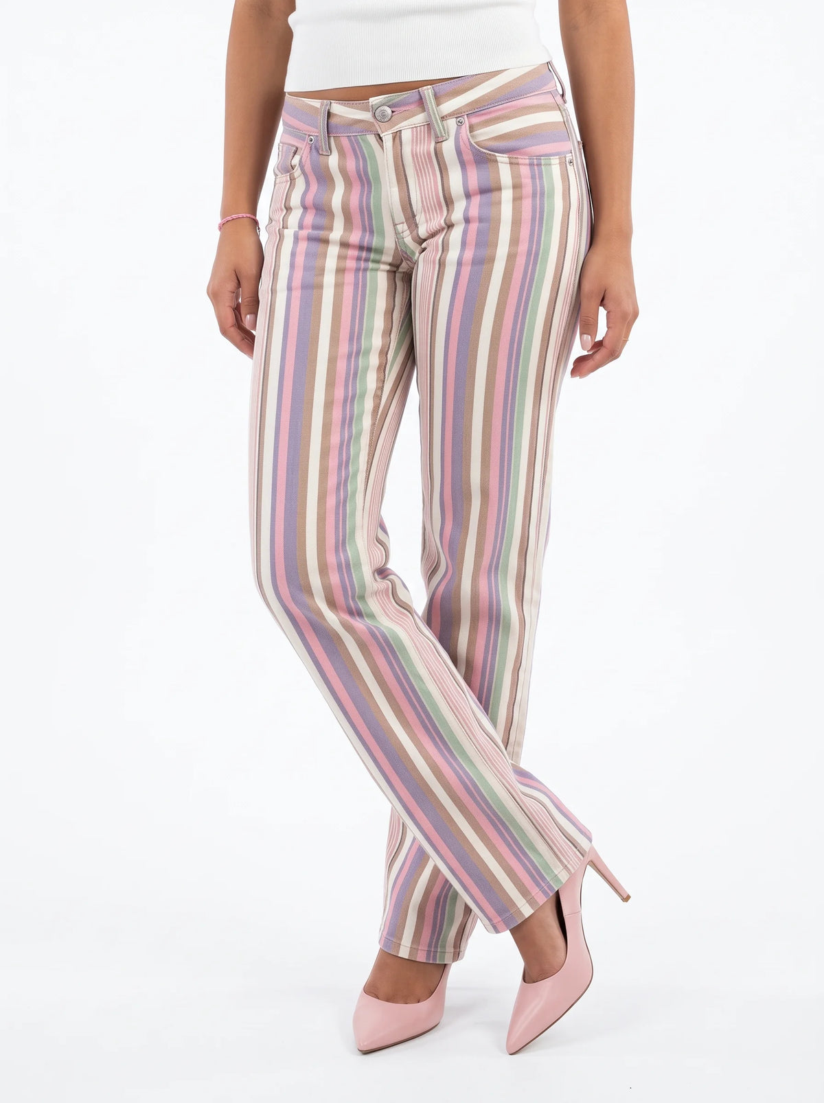 Colorful Striped Low-rise Jeans
