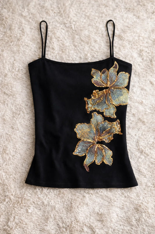 Obsidian Hibiscus Embellished Camisole