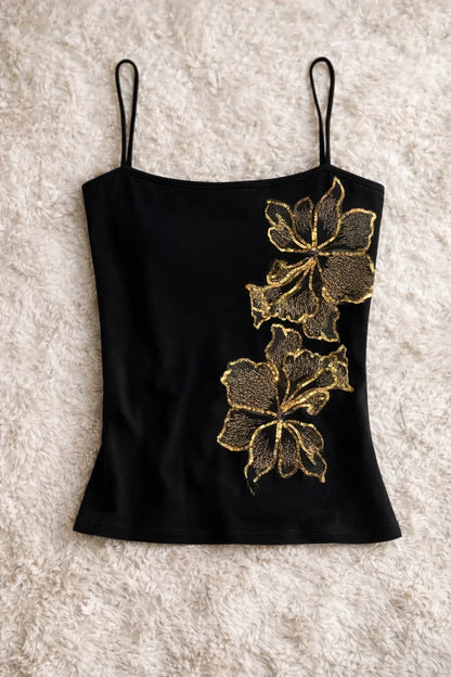 Obsidian Hibiscus Embellished Camisole