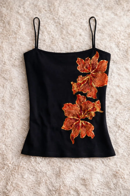 Obsidian Hibiscus Embellished Camisole