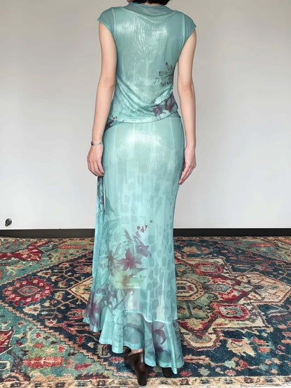 Ocean Breeze Cowl Neck Top & Skirt Set