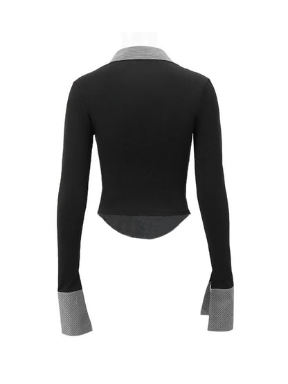 Officecore Pinstriped Splicing Collar Blouse