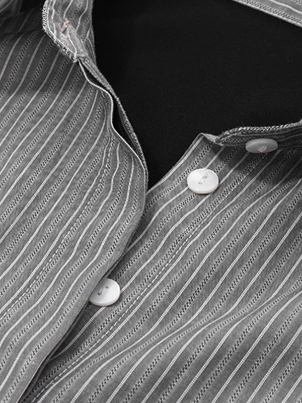 Officecore Pinstriped Splicing Collar Blouse