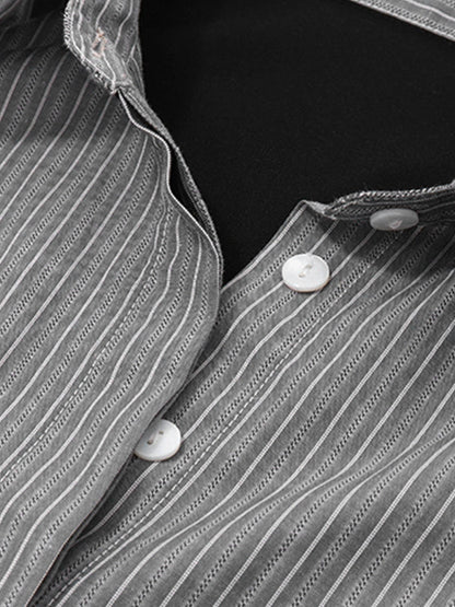 Officecore Pinstriped Splicing Collar Blouse