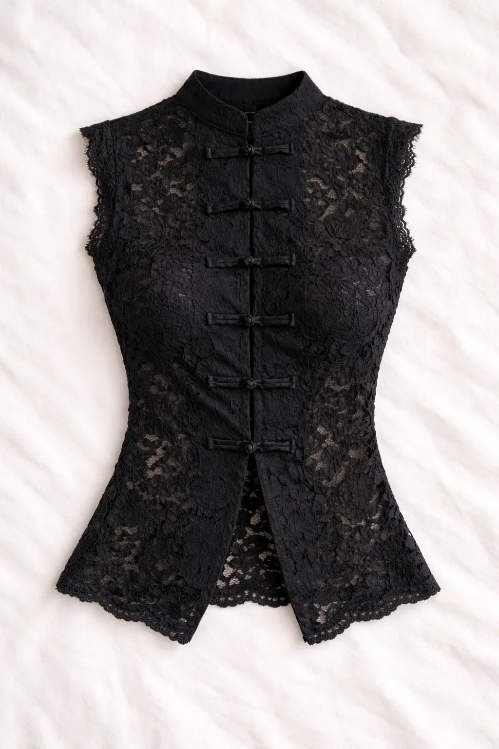 Onyx Orchid Lace Cheongsam Top