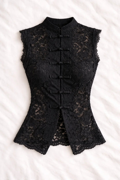 Onyx Orchid Lace Cheongsam Top