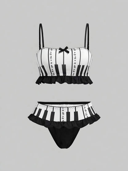 Piano Keys Ruffle Bikini Set
