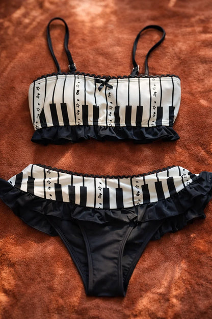 Piano Keys Ruffle Bikini Set
