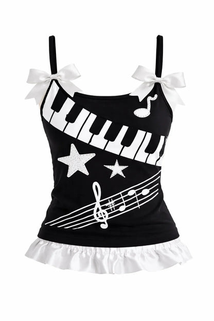 Piano Keys Stars Bow Camisole
