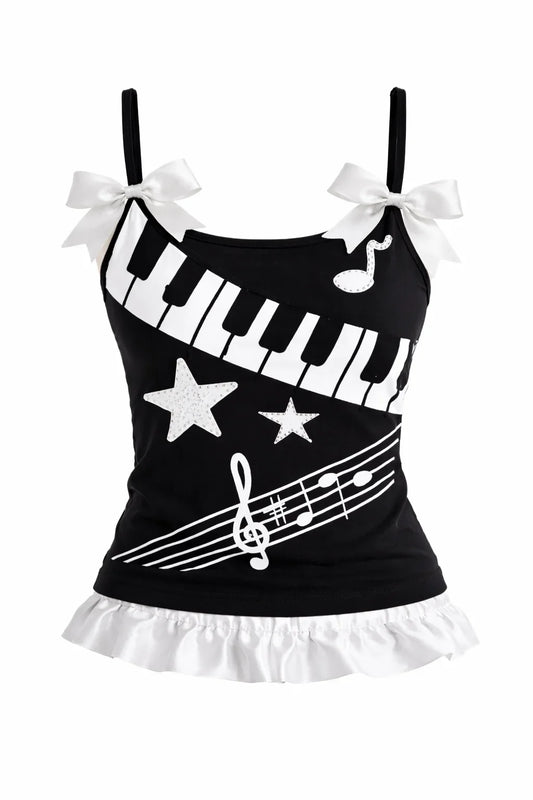 Piano Keys Stars Bow Camisole