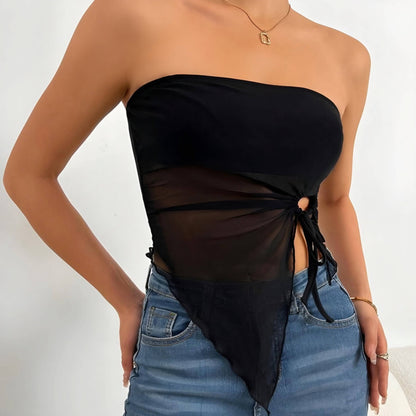 Side Drawstring Asymmetric Tube Top