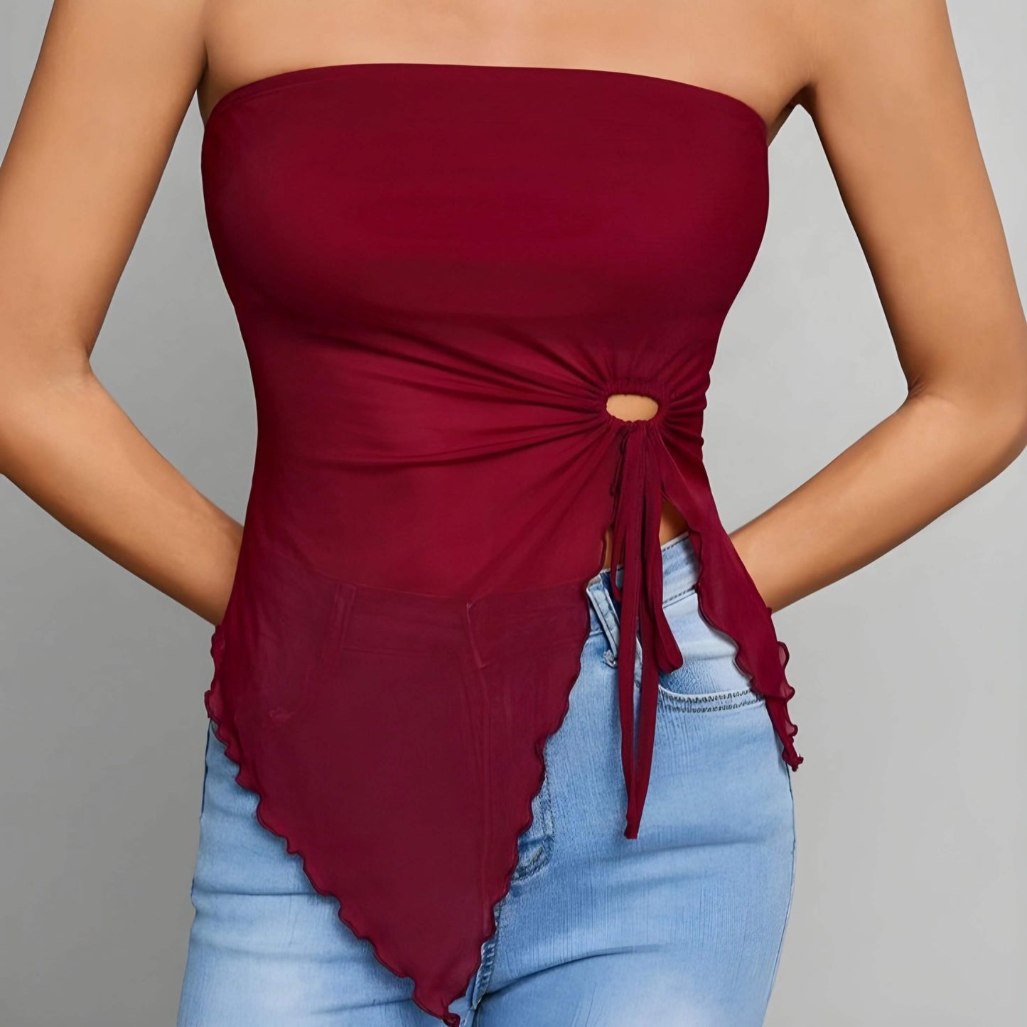 Side Drawstring Asymmetric Tube Top