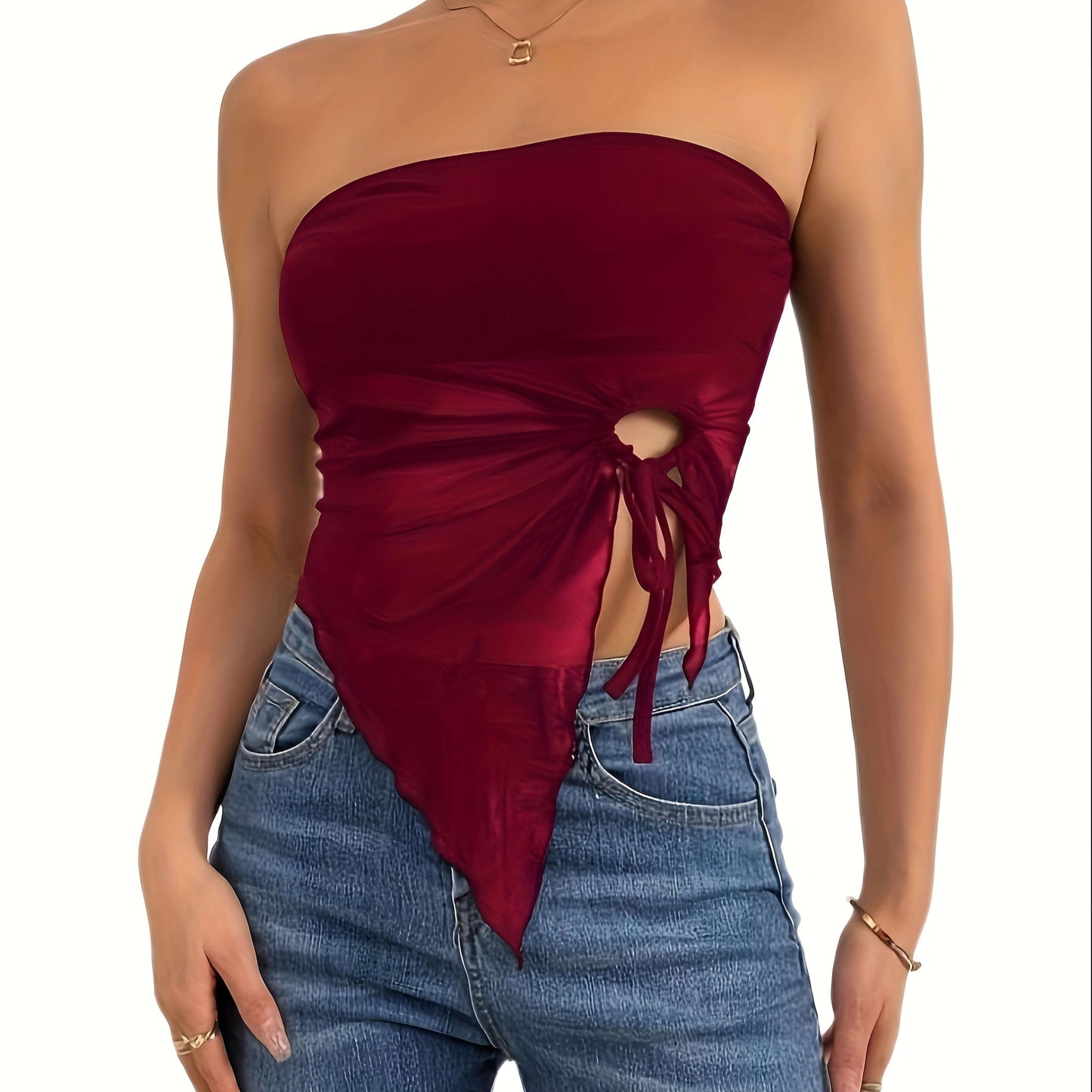 Side Drawstring Asymmetric Tube Top