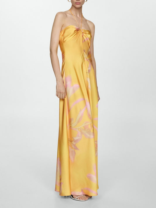 Halterneck Printed Satin Dress