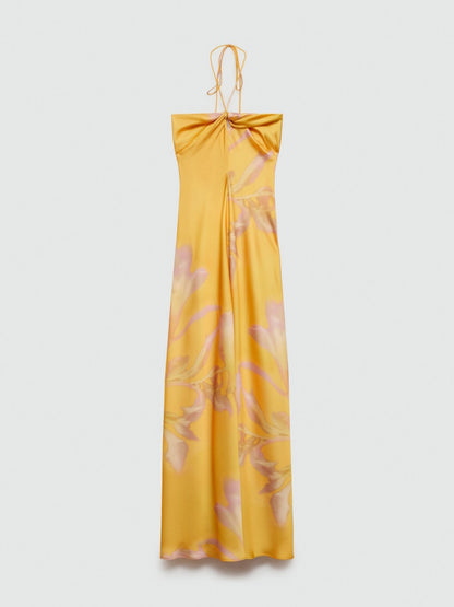 Halterneck Printed Satin Dress