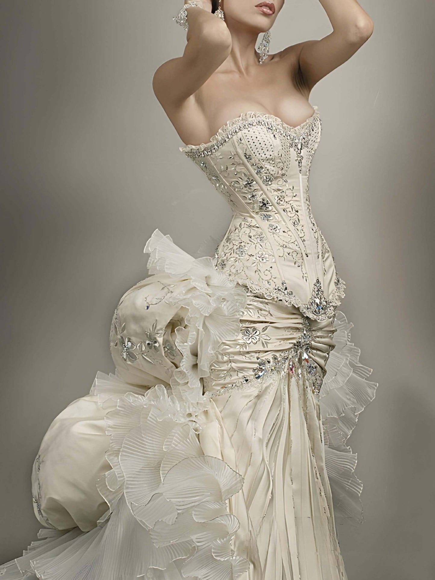 Beaded Corset Ruffles Floor-Length Dress