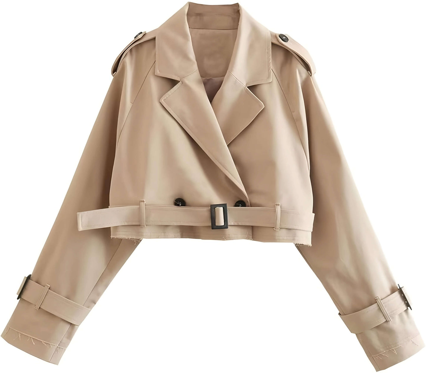 Beige Double Breasted Crop Trench Jacket