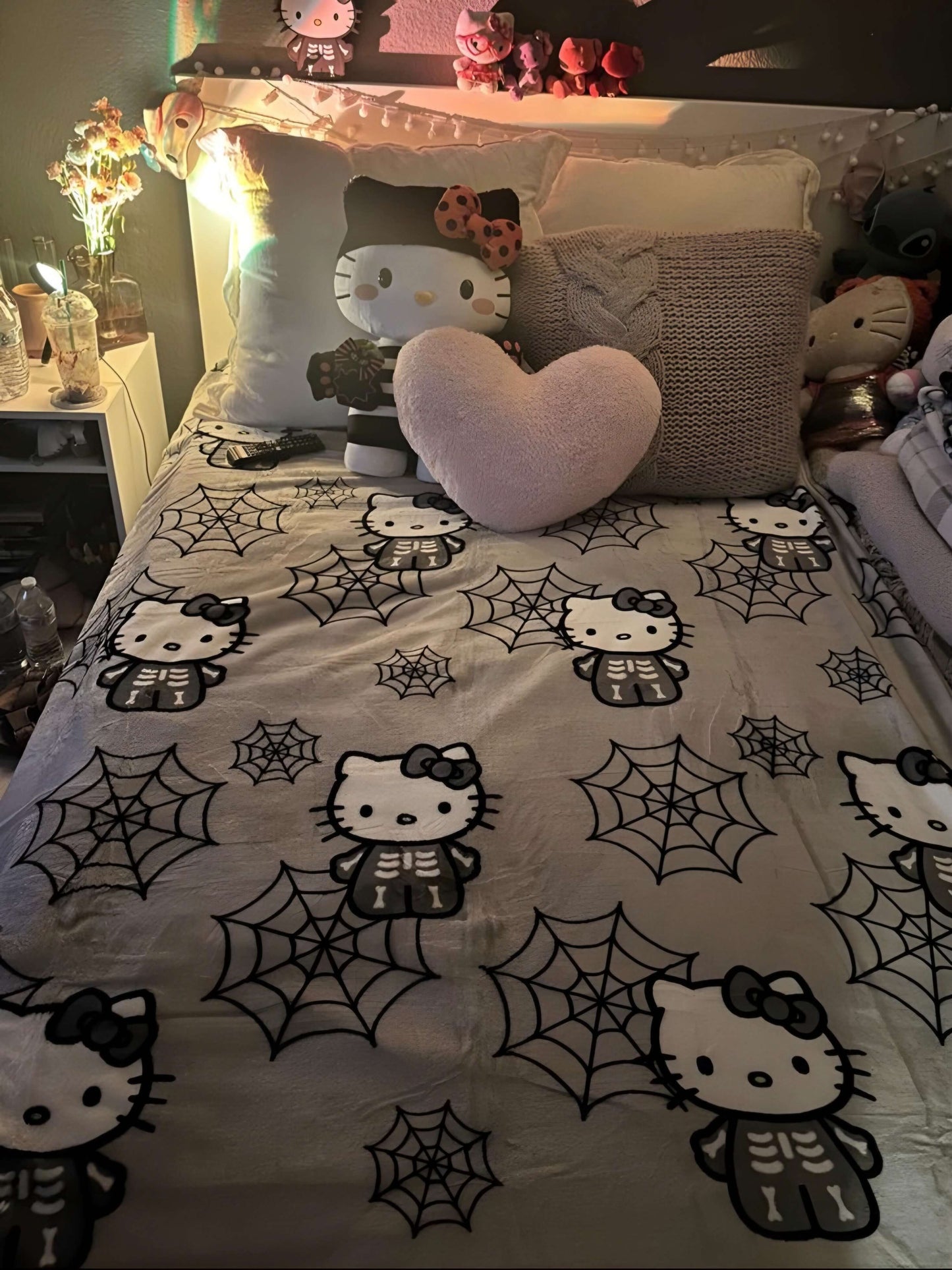 Halloween Hello Kitty Skeleton Web Blanket