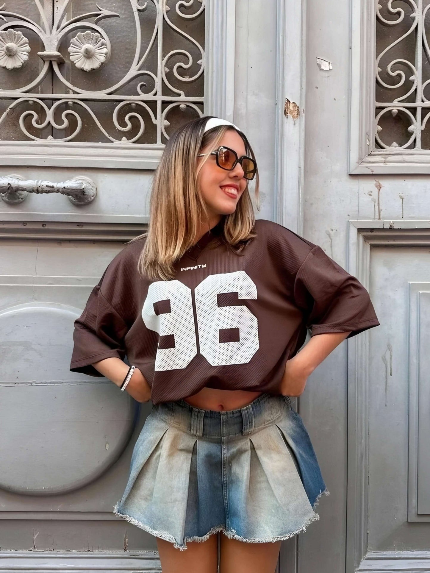 Brown Oversized '96' Jersey T-Shirt