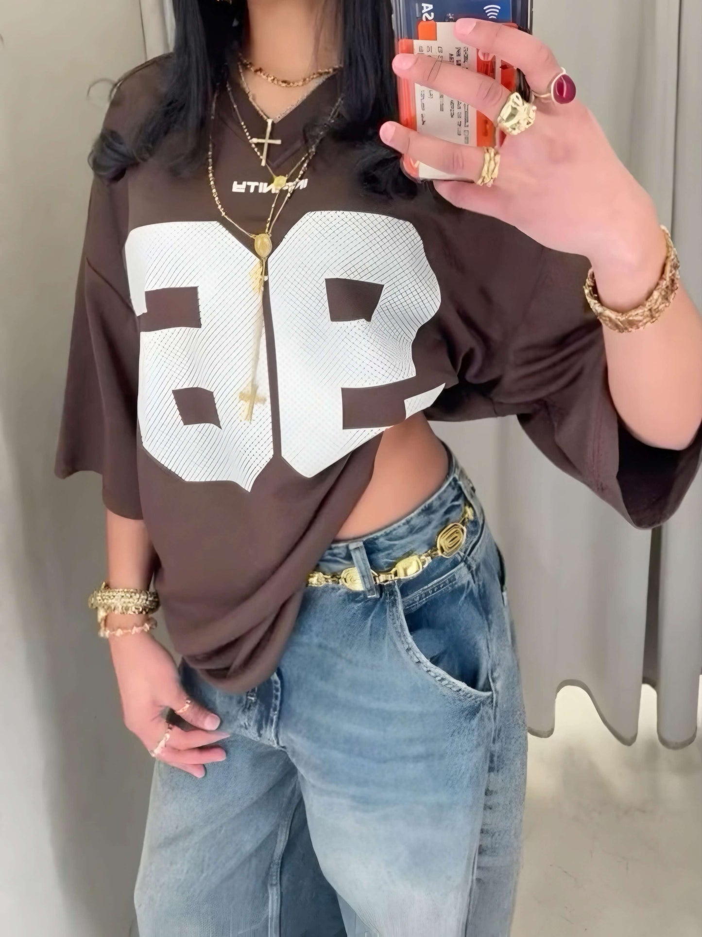 Brown Oversized '96' Jersey T-Shirt