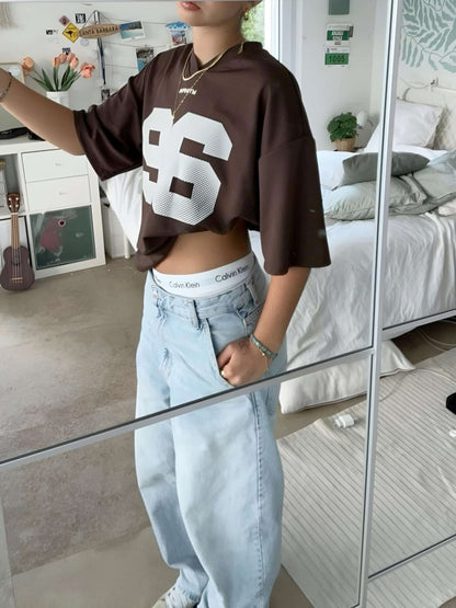 Brown Oversized '96' Jersey T-Shirt