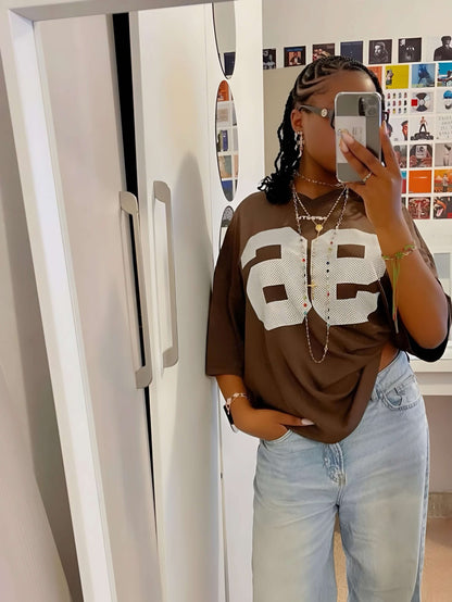 Brown Oversized '96' Jersey T-Shirt