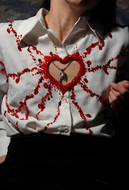 Bleeding Heart Bead Embroidery Shirt