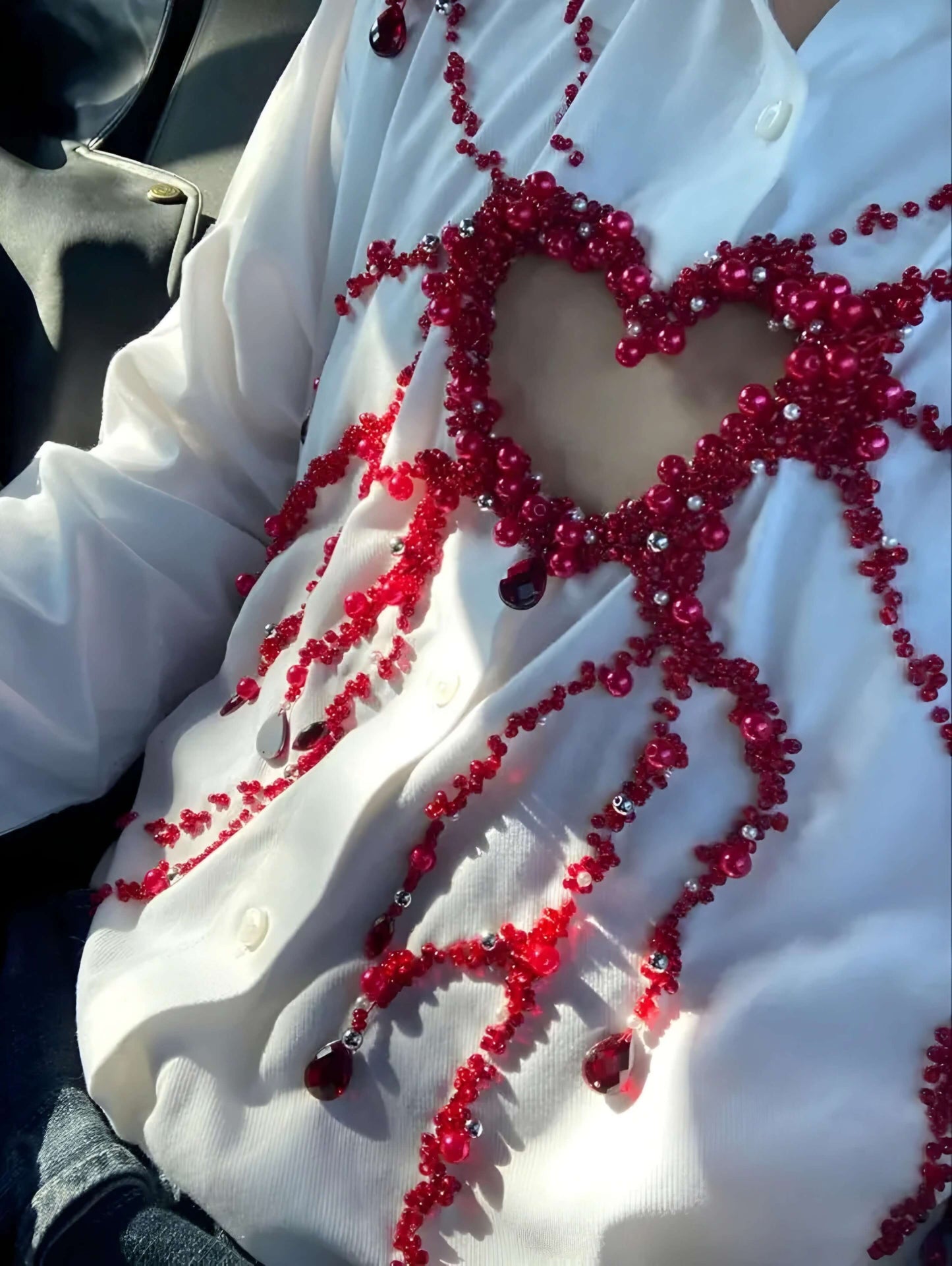 Bleeding Heart Bead Embroidery Shirt