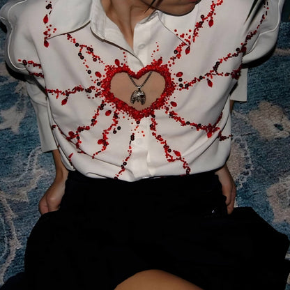 Bleeding Heart Bead Embroidery Shirt