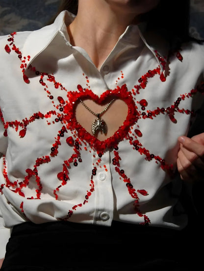 Bleeding Heart Bead Embroidery Shirt