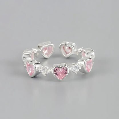 Pink Multi Hearts Gemstone Symphony Cuff Ring