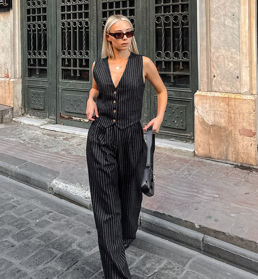 Pinstripe Wide Leg 2-piece Suit (Copy)