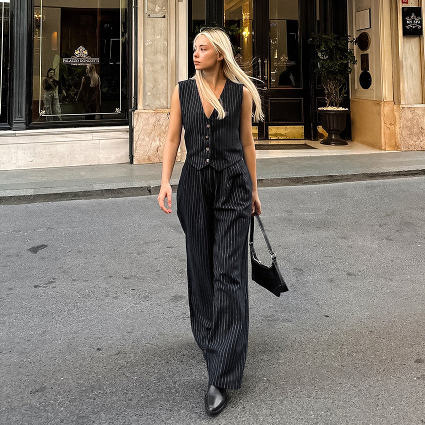 Pinstripe Wide Leg 2-piece Suit (Copy)