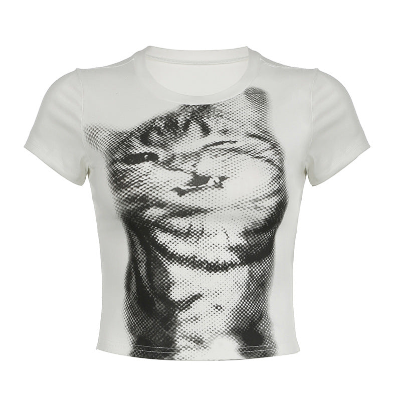 Pixelated Cat Crop Top