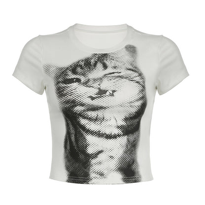 Pixelated Cat Crop Top