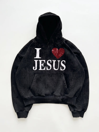 "I Love Jesus" Heart Oversized Hoodie