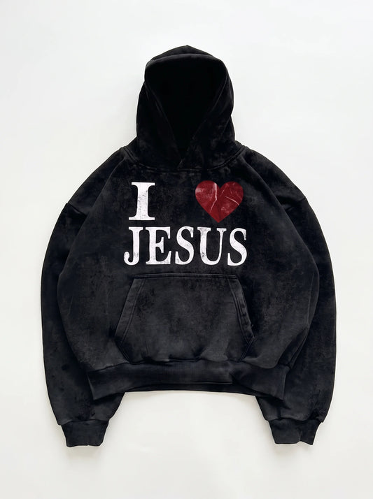 "I Love Jesus" Heart Oversized Hoodie