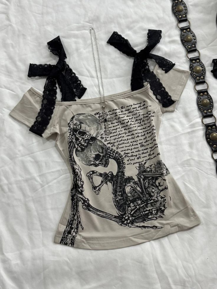 Poem of Skulls & Bones Lace Strap Top