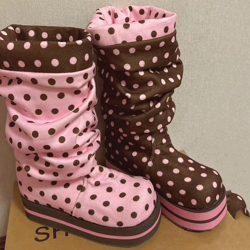 Polka Dot Mid-Calf Slouch Boots
