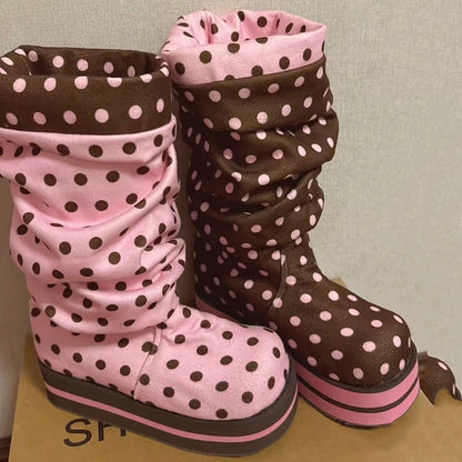 Polka Dot Mid-Calf Slouch Boots