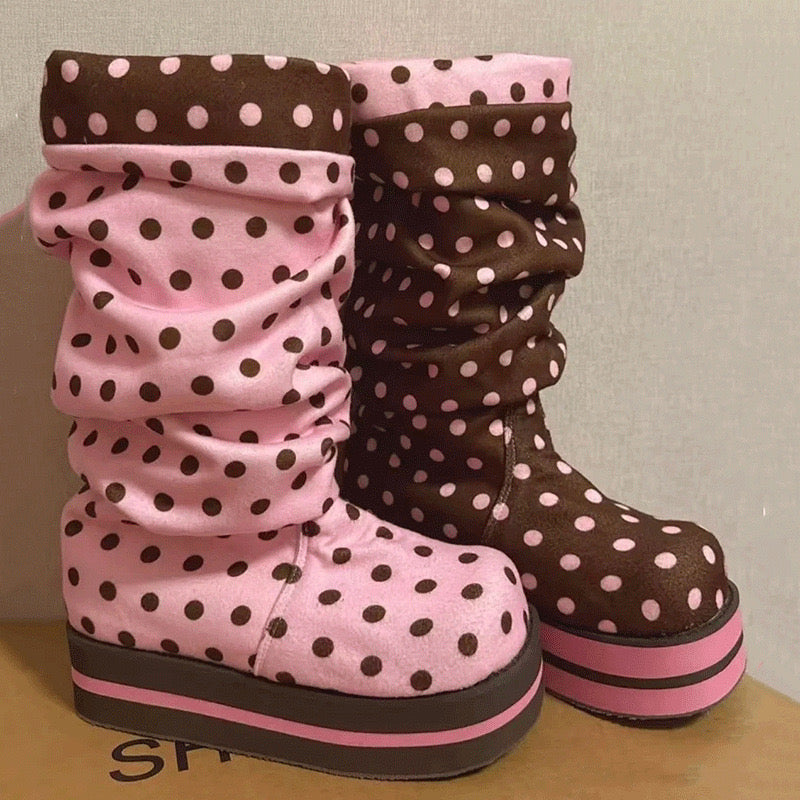 Polka Dot Mid-Calf Slouch Boots