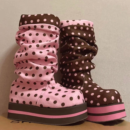 Polka Dot Mid-Calf Slouch Boots