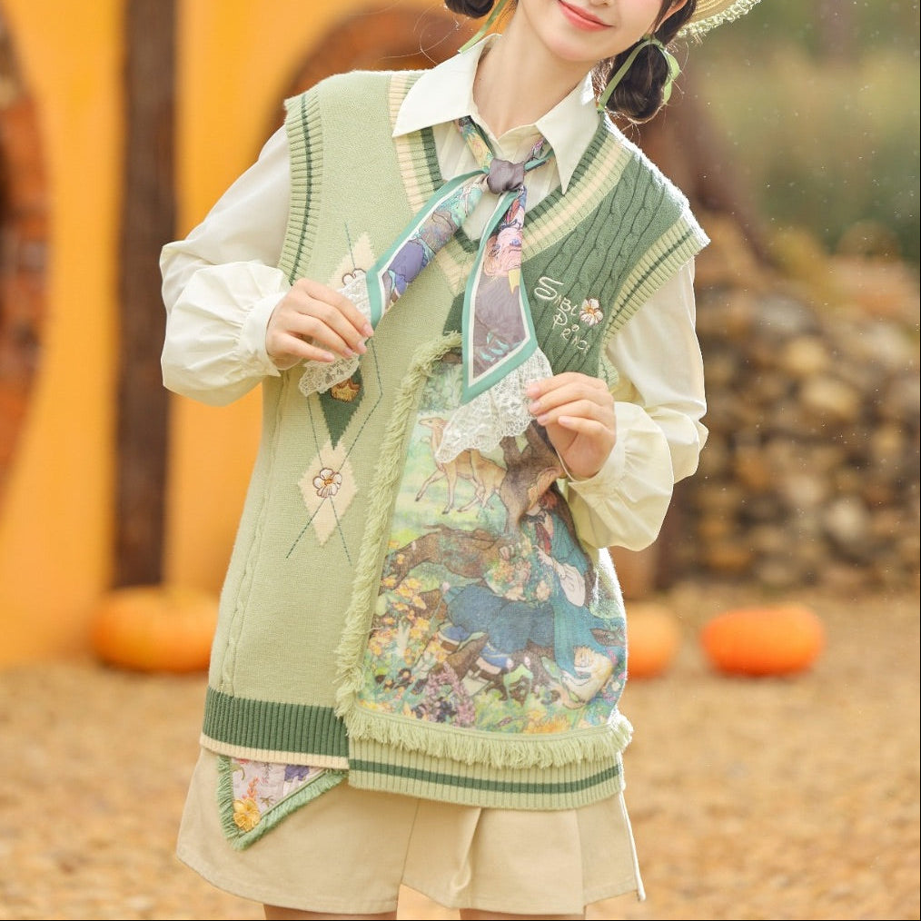 Prince & Animals Painting Patchwork Sweater Vest