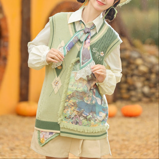 Prince & Animals Painting Patchwork Sweater Vest